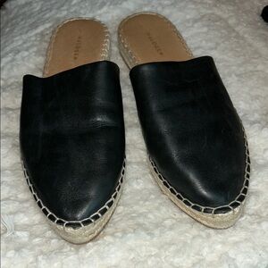 Halogen Black Leather Espadrille Mules